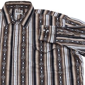 Ely Cattleman Western Aztec Striped Shirt LS‎ Pearl Snap Mens 2XL